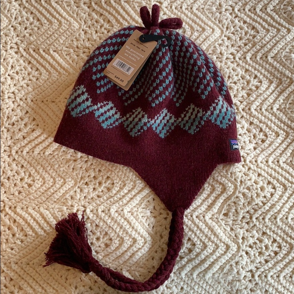 Patagonia Burgundy and Blue Knit Hat